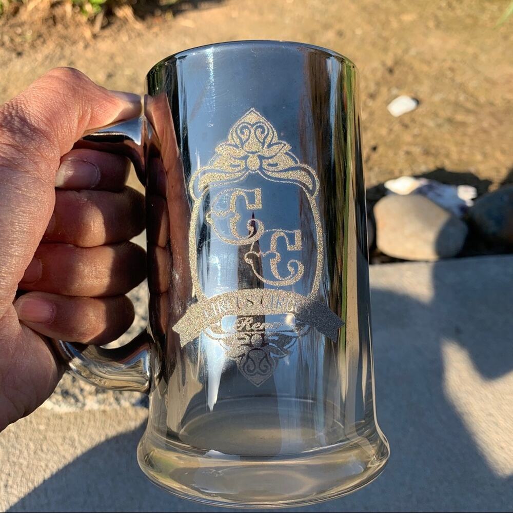 Vintage Circus Circus Collectible Glass Beer Mug Stein Treasure Island Silver
